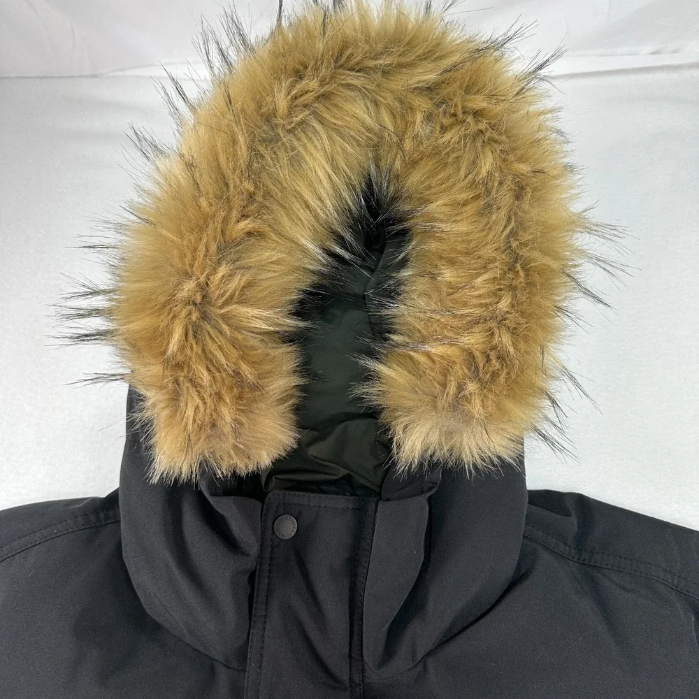 Levi's Jacket Mens 2XL Black Puffer Faux Fur Hood Button Front Winter Warm Prep